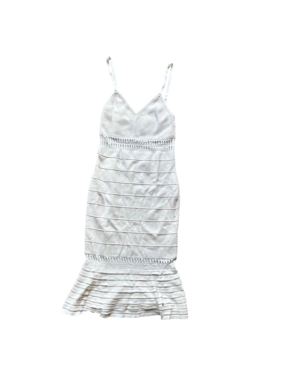 NWT‎ Bebe Hannah Pointelle Cami Dress Flounce Hem Bright White Medium